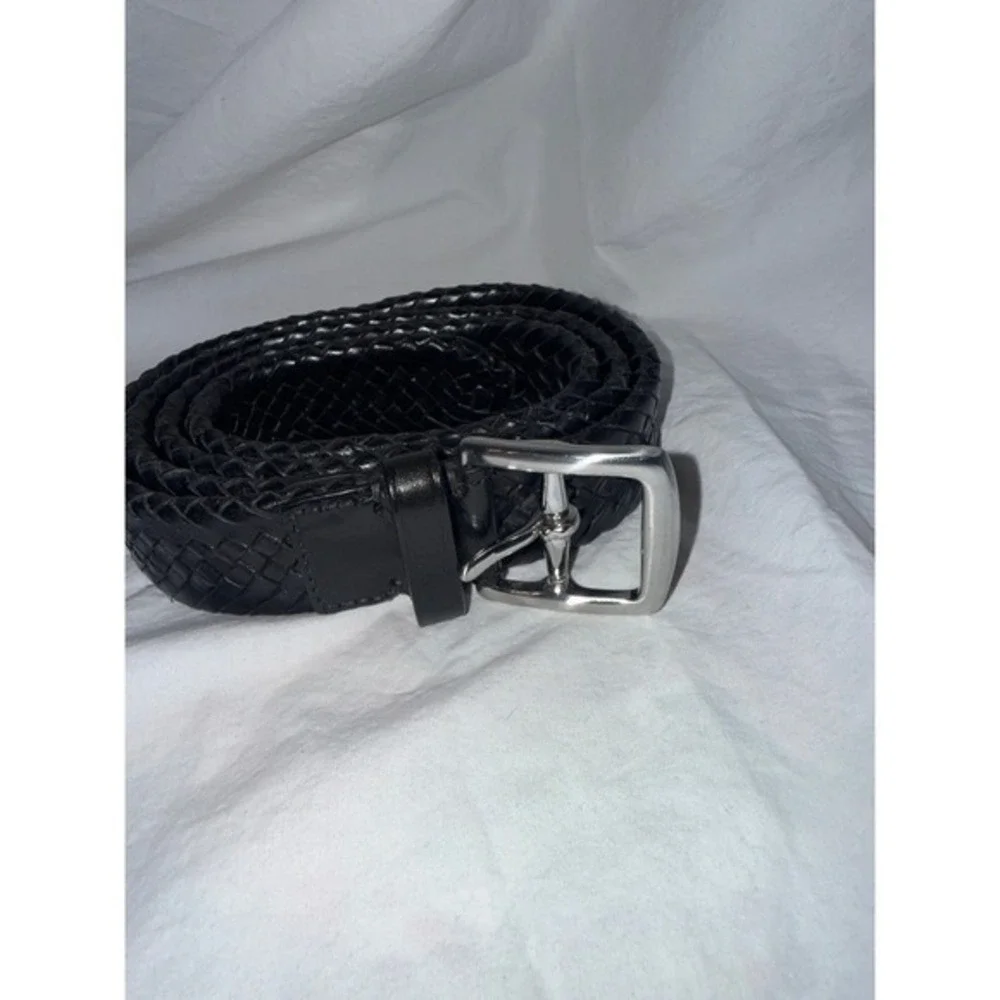 Coach Mens‎ Black Braided Leather Belt 38 95cm Woven Silver Buckle 90008